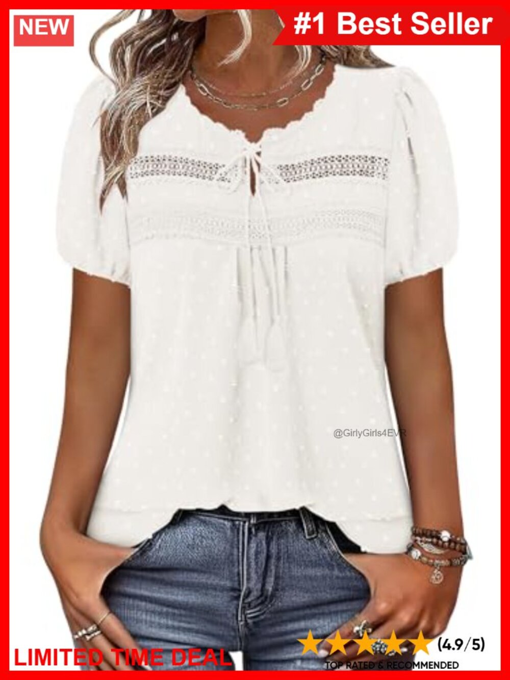 Boho Blouse Short Sleeve Crew Neck Crochet Lace Flowy Top